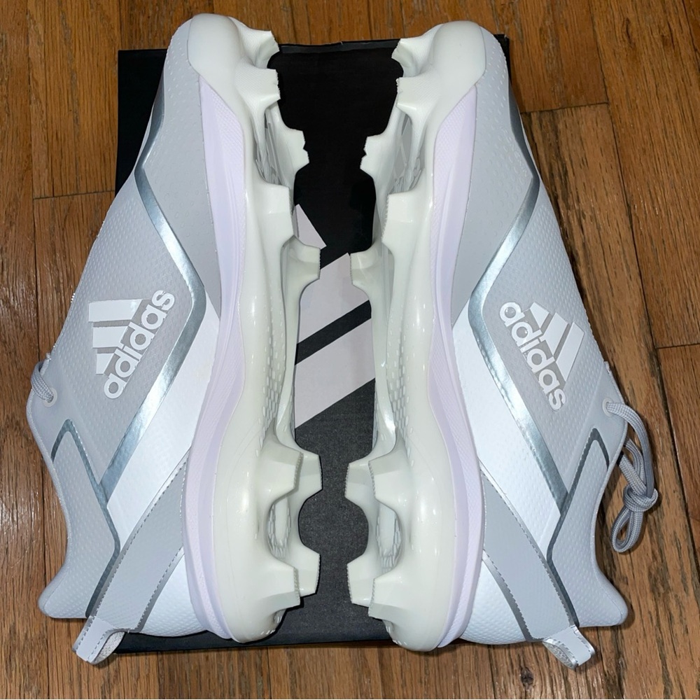 Adidas Icon 7 TPU Baseball Cleats Silver Metallic/White Men's Size 12 NEW